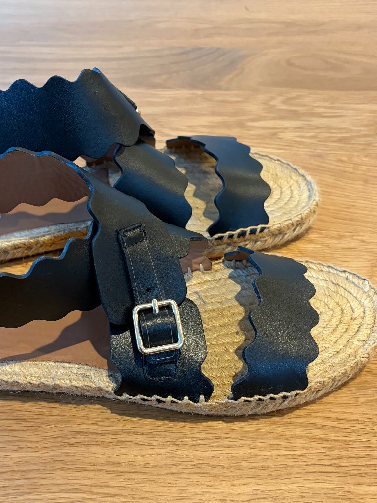 Chloe Lauren Scalloped Espadrilles Leather Sandals